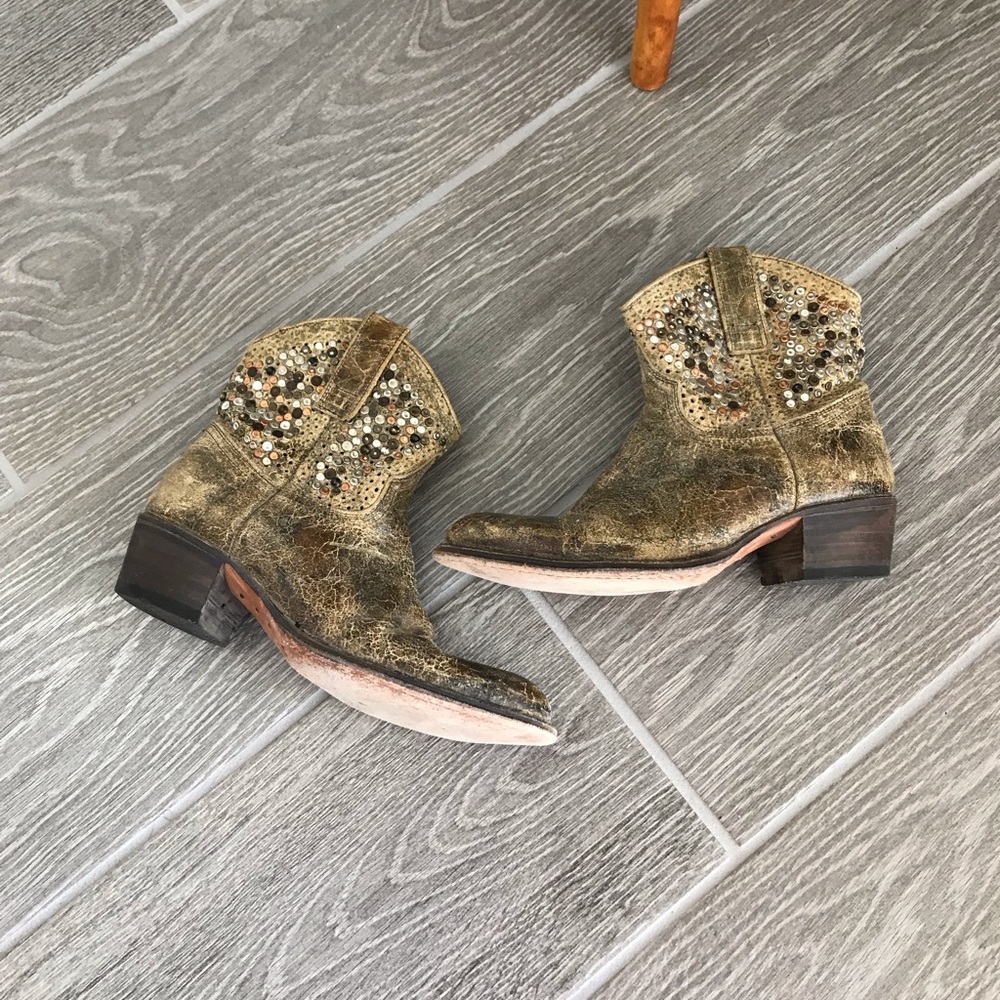 Boho Western Studded Ankle Leather Cowgirl Boots 7